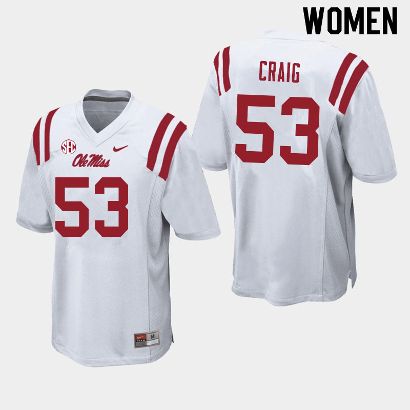 Women #53 Carter Craig Ole Miss Rebels College Football Jerseys Sale-White